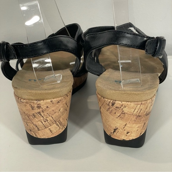 YUU Black Faux Leather Strap Cork Wedge Slingback Platform Sandals Sz 11 M - Picture 7 of 11